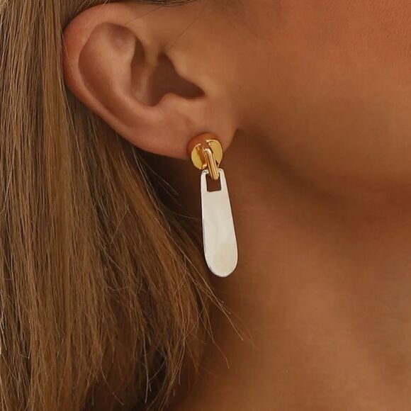 New ZARA Two tone zipper earrings silver and gold - Picture 3 of 9